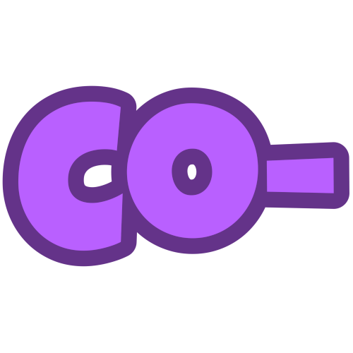 'co-' in purple letters with a darker purple outline.